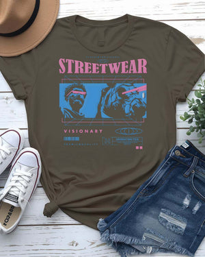 Visionary Urban Style Tee with abstract third eye geometric design on model