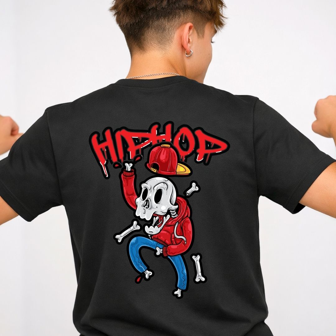 Hip Hop Skull Streetwear Tee with Crown & Chains Graphic