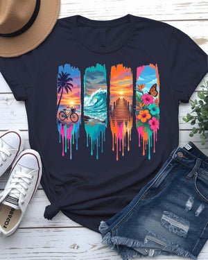 Summer dessert graphic tee dripping ice cream cone waffle