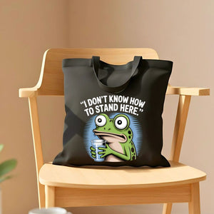 "I Stand Here Frog" Meme Tote Bag with Cute Amphibian Design