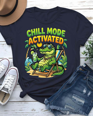 Chill mood activated design tee finger pressing button graphic