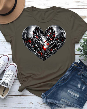 Iron Heart Tee with graphic of a forged, metallic riveted heart