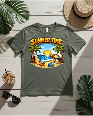 Summer time vibes tee retro script sunburst graphic