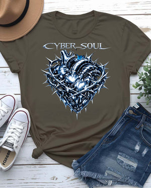 Cyber Soul Tee with glitch-art graphic of a data-stream human silhouette