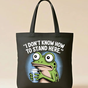 "I Stand Here Frog" Meme Tote Bag with Cute Amphibian Design