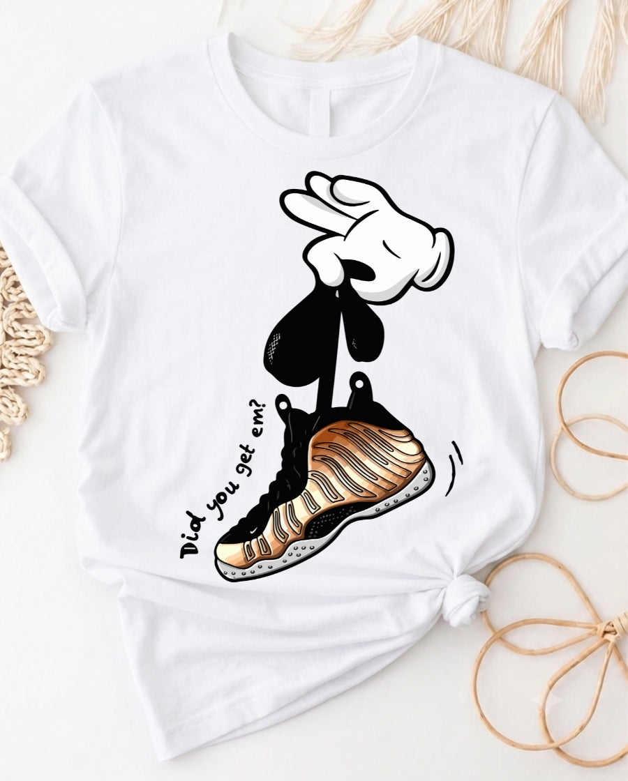 Did you get em sneaker cartoon hand graphic t-shirt with bold streetwear design