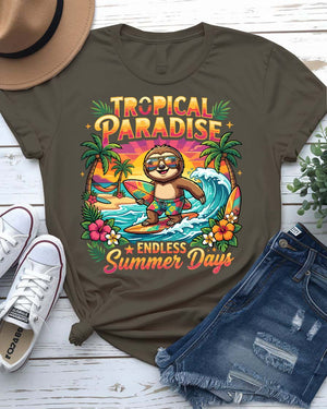 Tropical paradise summer t-shirt sunset palm tree turquoise water