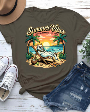 Cat summer tee with sunglasses graphic
