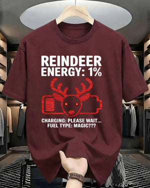 "Reindeer Energy 1%" Low Battery Christmas Humor T-Shirt