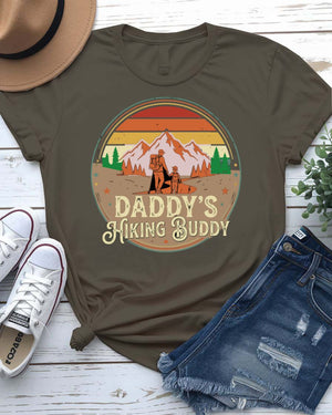 Daddys hiking buddy tee dad and child holding hands mountain trail