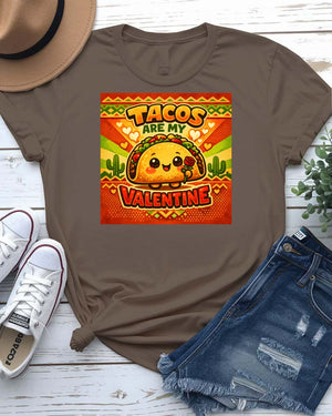 Tacos Are My Valentine t-shirt with cute smiling taco graphic