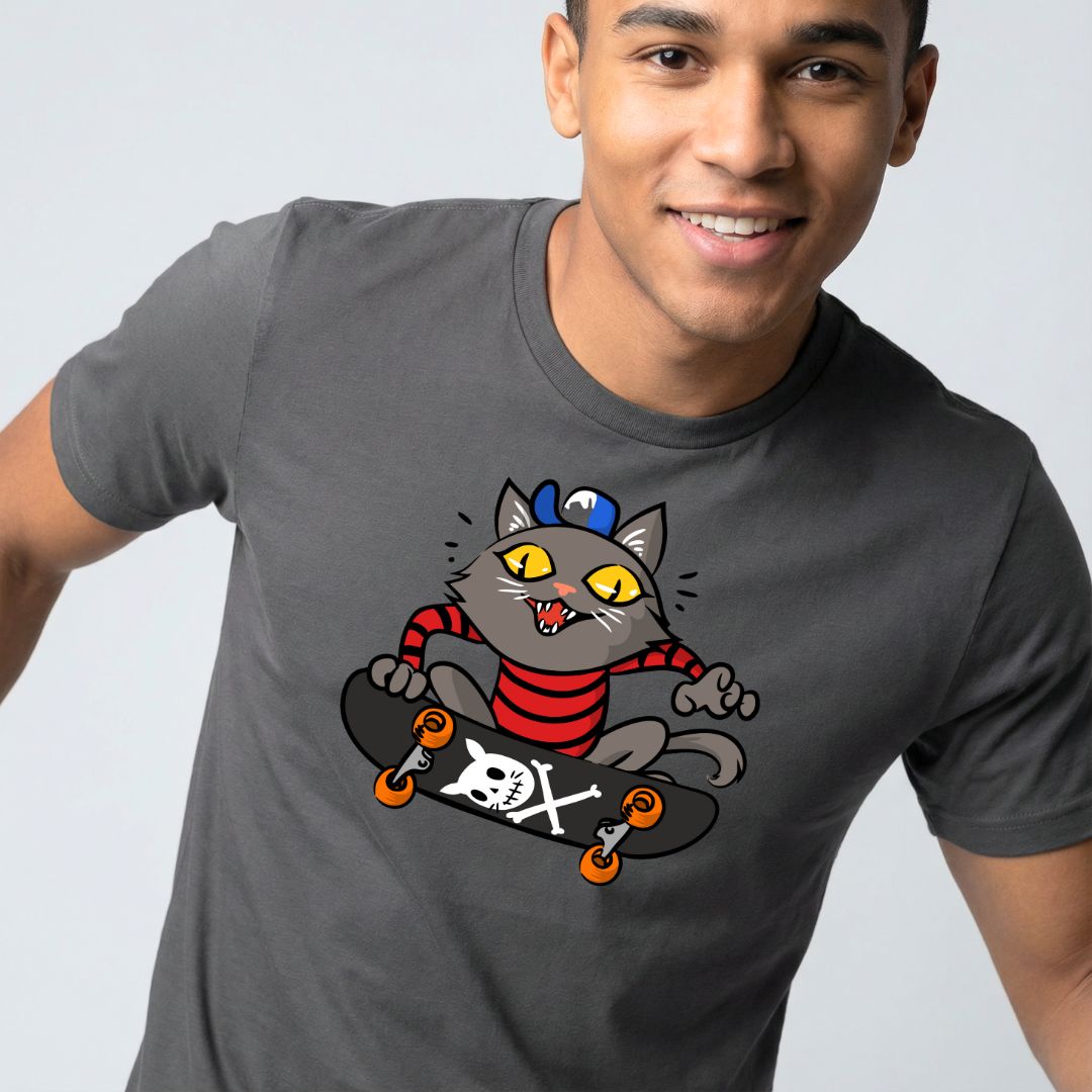 Skate Kitten Streetwear Tee — Skateboard Cat Graphic T-Shirt