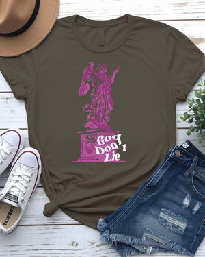 God Don't Lie Streetwear Tee with reassembling ancient scrolls on model