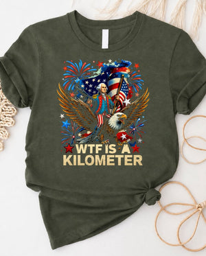 WTF is a Kilometer t-shirt featuring confused George Washington
