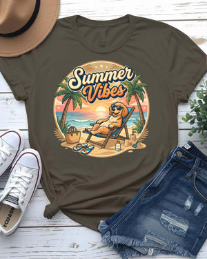 Beach summer vibes tee sunset palm tree graphic