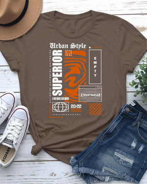 Empty Streetwear Tee with blank rectangle graphic on model