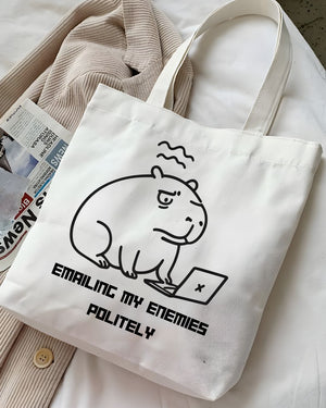 "Emailing My Enemies" Funny Animal Meme & Office Humor Tote Bag