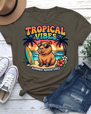 Tropical vibes summer tee monstera and palm leaves graphic