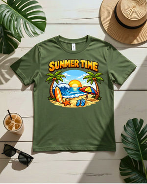 Summer time vibes tee retro script sunburst graphic