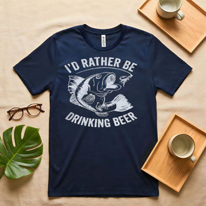 I'd Rather Be Drinking Beer Funny Fishing Graphic T-Shirt