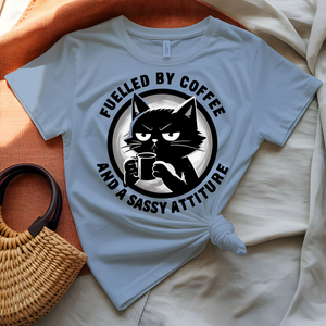Fueled By Coffee tee with bold caffeine statement typography