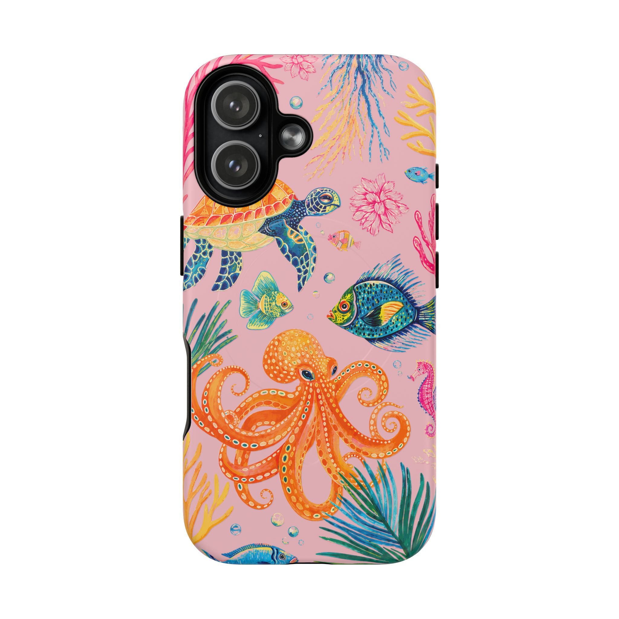 Ocean Friends Tough Magnetic Phone Case — Pink Octopus, Turtle & Fish Design