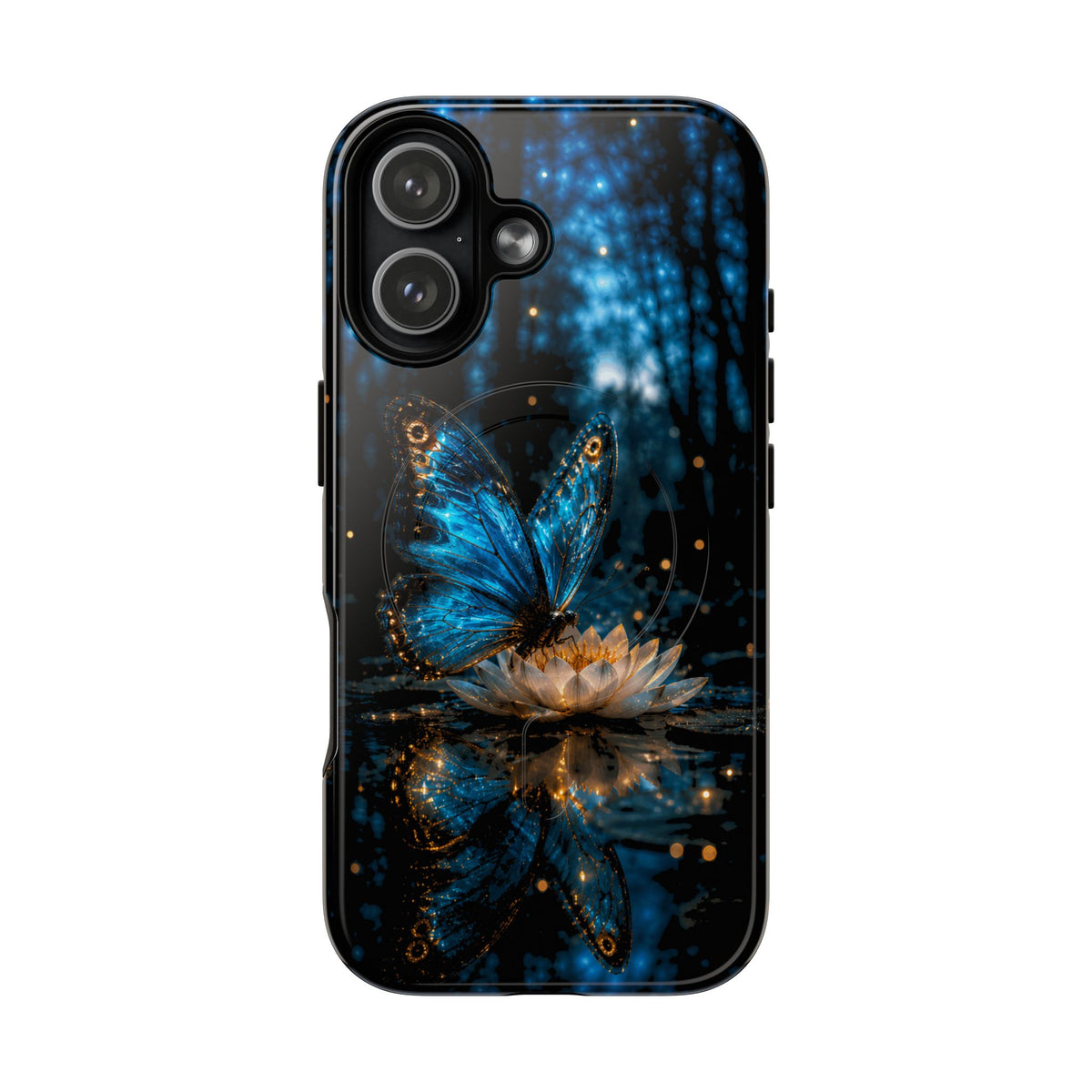 Magnetic Tough Phone Case — Blue Butterfly Lotus Design