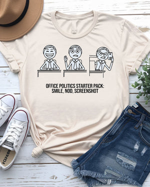 Office Politics Starter Pack Funny Doodle Tee front view