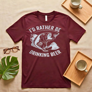 I'd Rather Be Drinking Beer Funny Fishing Graphic T-Shirt