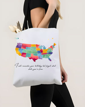 Funny United States Map Tote Bag with State Jokes