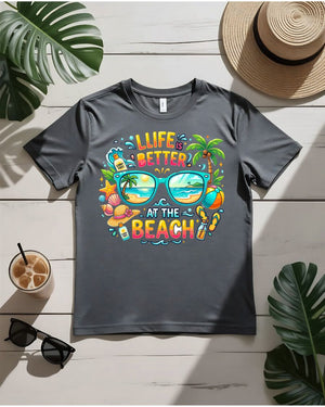 Life better at the beach tee beach chair ocean view graphic