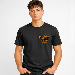 Butterfly Streetwear Tee with geometric monarch emergence on model