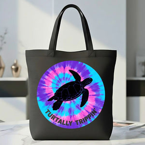 Artistic Sea Turtle Illustration on Cotton Canvas Tote Bag