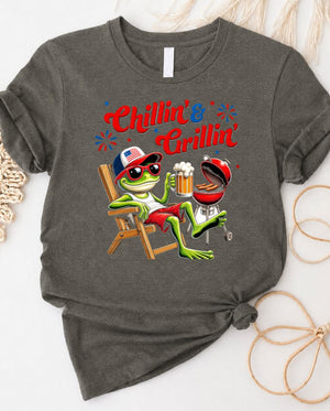 Chillin and Grillin 4th of July Tee with BBQ grill graphic