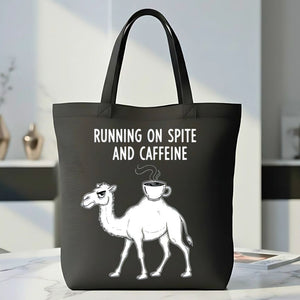 "Running on Spite and Caffeine" Funny Camel Meme Tote Bag