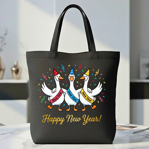 Funny Goose Meme "Happy New Year" Tote Bag for 2025