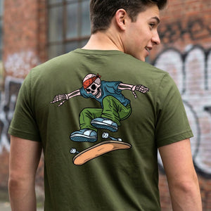 Skull Skate Lover Streetwear Tee - Skull & Skateboard Graphic