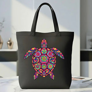 Vibrant Colorful Sea Turtle Art on Cotton Canvas Tote Bag