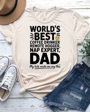 World’s Best Dad Typographical Funny Tee by Memez Store