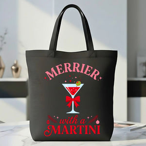 Merrier With Martini Festive Cocktail Illustration Tote Bag