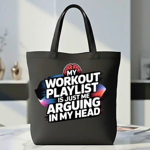 Workout Playlist Tote Bag with Fitness & Music Design