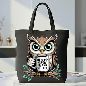 "Sleep? Never." Funny Owl & Night Humor Tote Bag