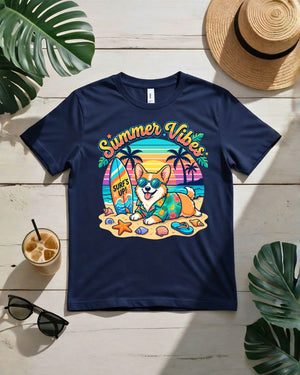 Summer vibes tee retro script sunburst graphic