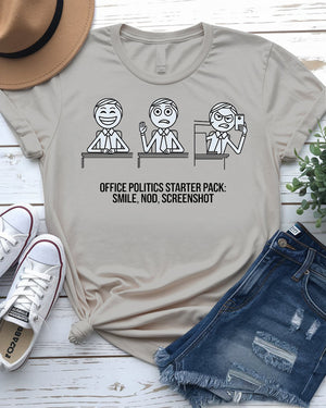 Office Politics Starter Pack Funny Doodle Tee front view