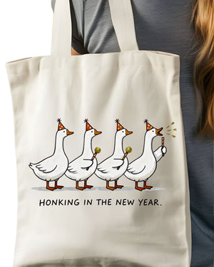 Honking In New Year Funny Cartoon Goose Tote Bag