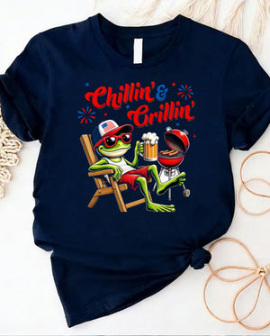 Chillin and Grillin 4th of July Tee with BBQ grill graphic