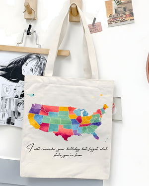 Funny United States Map Tote Bag with State Jokes