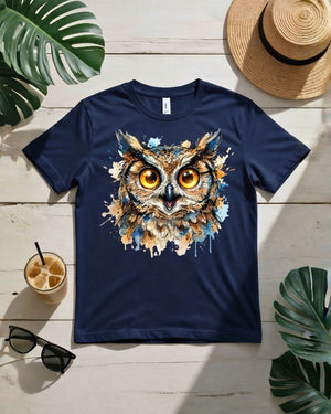 Golden gaze owl tee glowing golden eyes moonlit branch