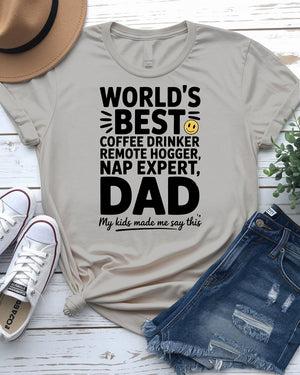 World’s Best Dad Typographical Funny Tee by Memez Store