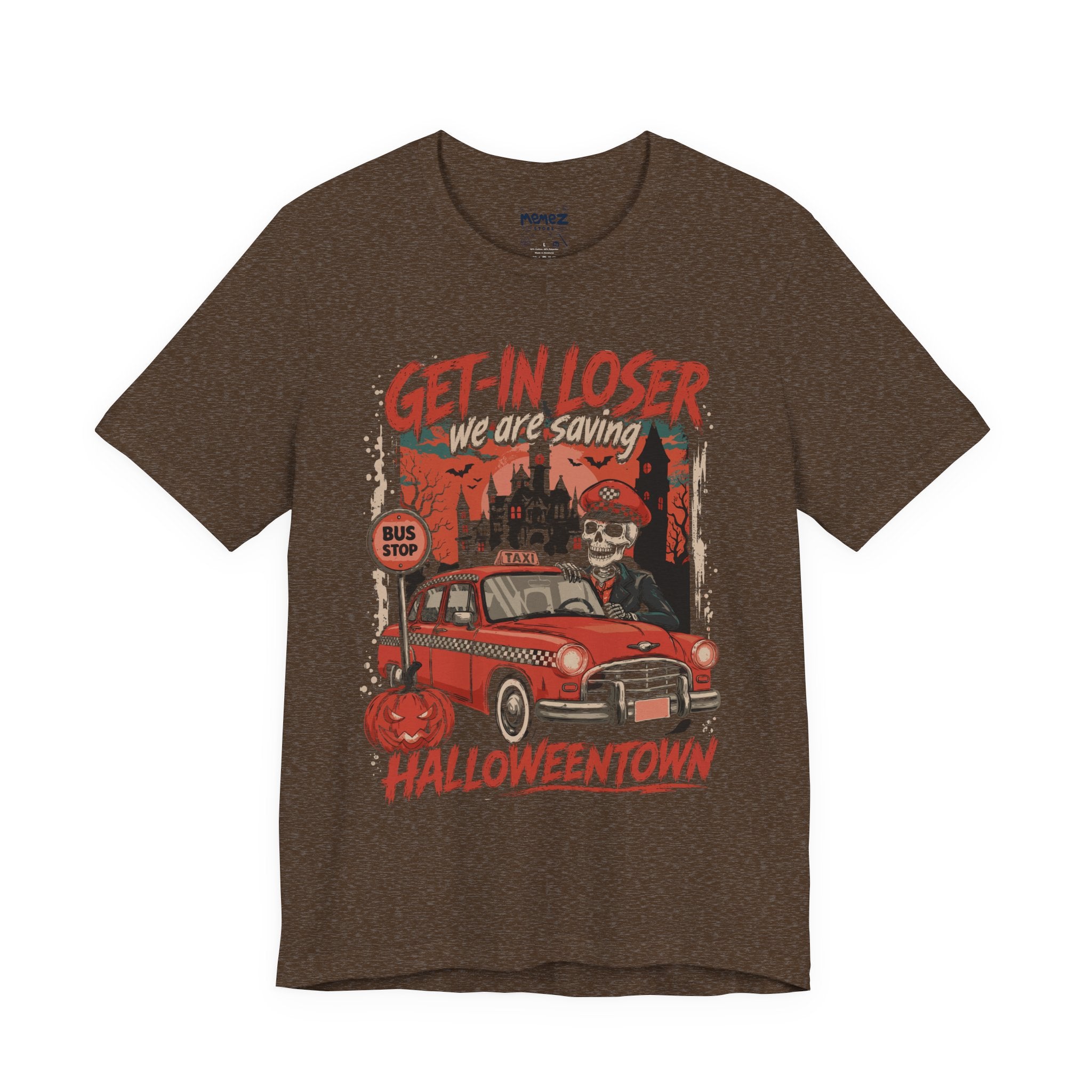 Halloween T-Shirt — "Get in Loser, We Are Saving Halloweentown" Retro Skeleton Car Tee
